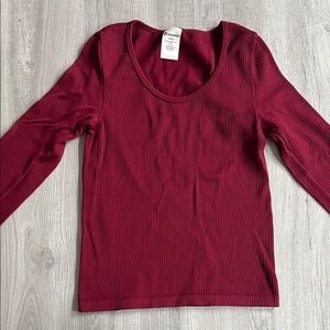 No Boundaries Deep Red Burgundy Long Sleeve Ribbed Thick Stretchy Top